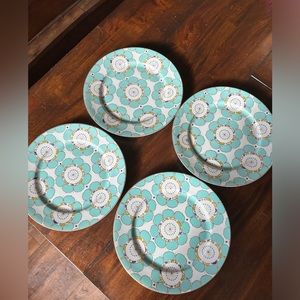 Four Anthropologie Block Spal Forbury 10.5" Dinner Plates Turquoise Discontinued